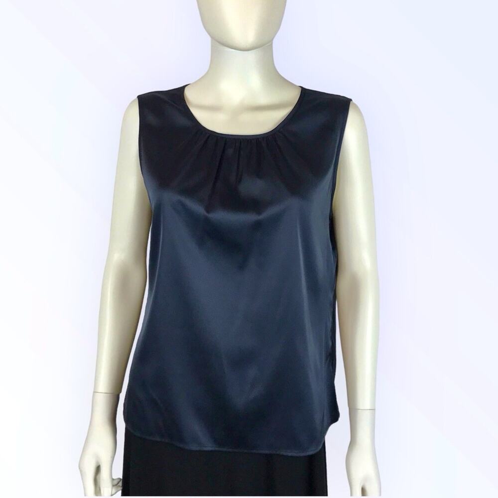 Calvin Klein NWT Blouse Navy Blue Satin Sleeveless Round Neck Top